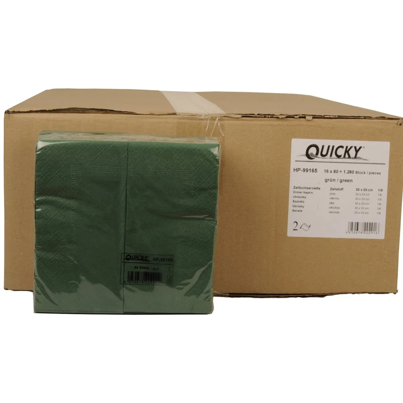 Quicky Farbige Tafelservietten, 33 x 33 cm, 2-lagig, 1/8-Kopffalz