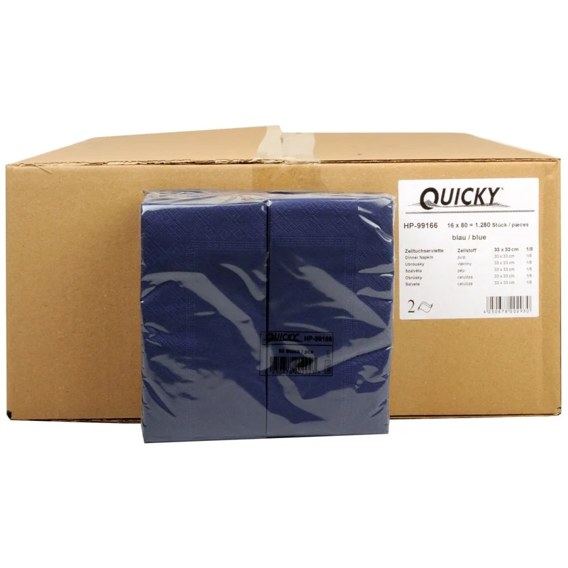 Quicky Farbige Tafelservietten, 33 x 33 cm, 2-lagig, 1/8-Kopffalz