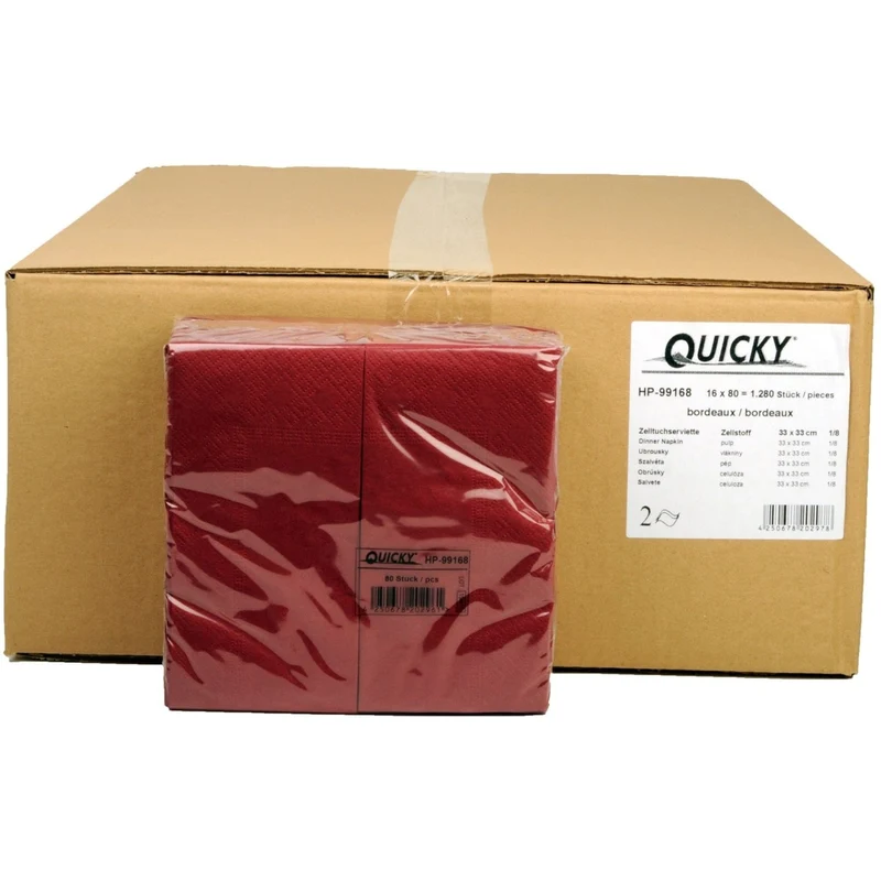 Quicky Farbige Tafelservietten, 33 x 33 cm, 2-lagig, 1/8-Kopffalz