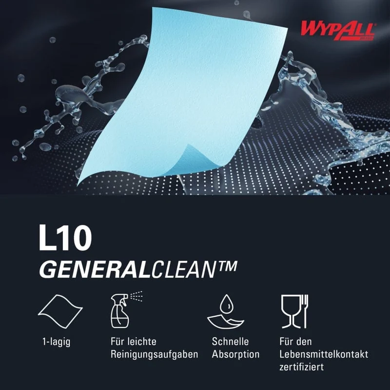 WypAll L10 Wischtücher Zentralentnahme, blau, 1-lagig