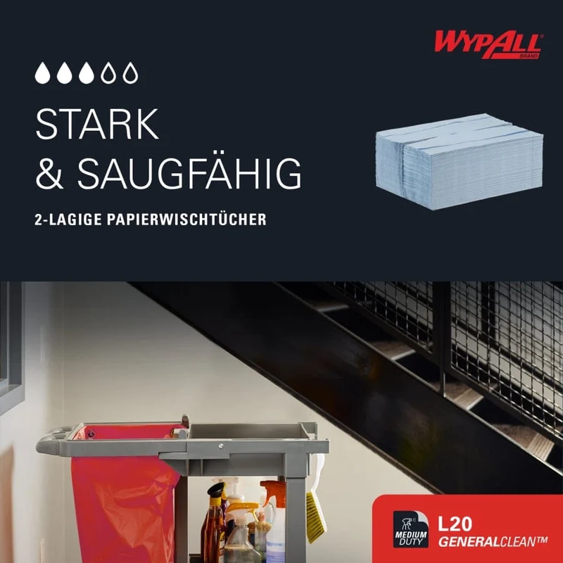 WypAll L20 Reinigungstücher BRAG Box, blau, 2-lagig