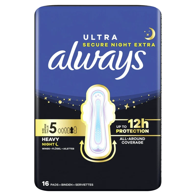 Always Ultra Secure Night Extra Damenbinden mit Flügeln, Größe 5
