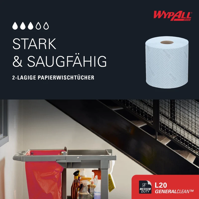 WypAll L20 Wischtücher Zentralentnahme, blau, 2-lagig