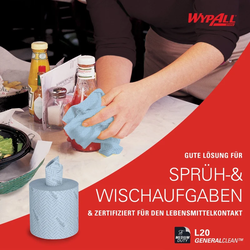 WypAll L20 Wischtücher Zentralentnahme, blau, 2-lagig