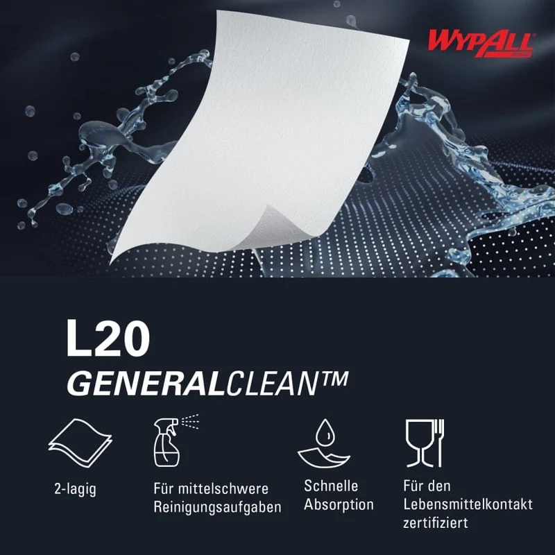 WypAll L20 Wischtücher Zentralentnahme, weiß, 550 Tücher