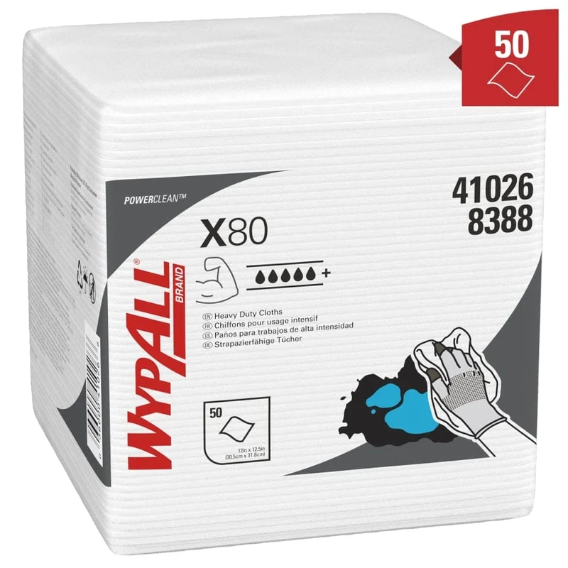 WypAll X80 Power Clean Wischtücher viertelgefaltet, weiß