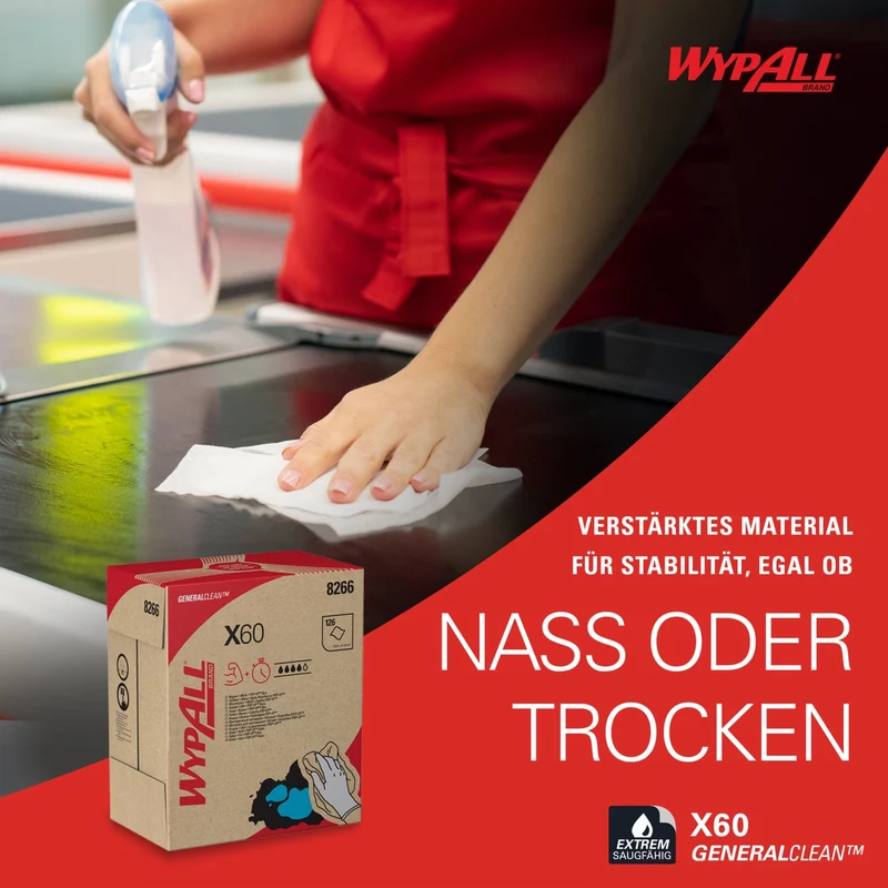 WypAll X60 Reinigungstücher Zupfbox, 1-lagig, weiß