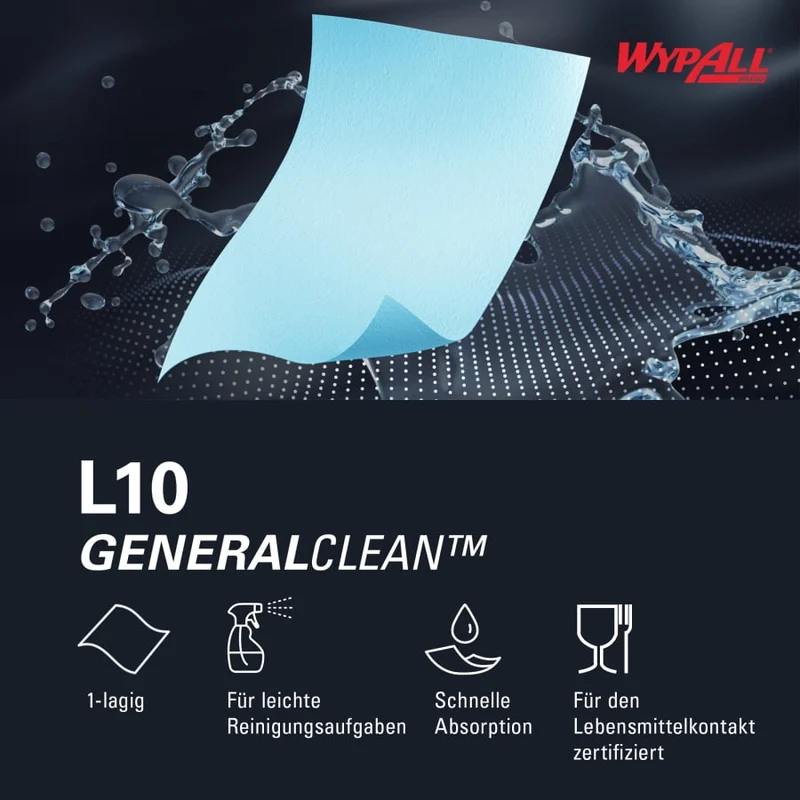 WypAll L10 Wischtücher Großrolle, 1-lagig, blau