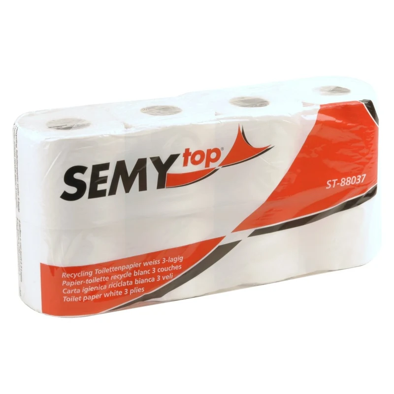 SemyTop Toilettenpapier Recycling, 3-lagig, 250 Blatt, 9,6 x 10,5 cm, weiß