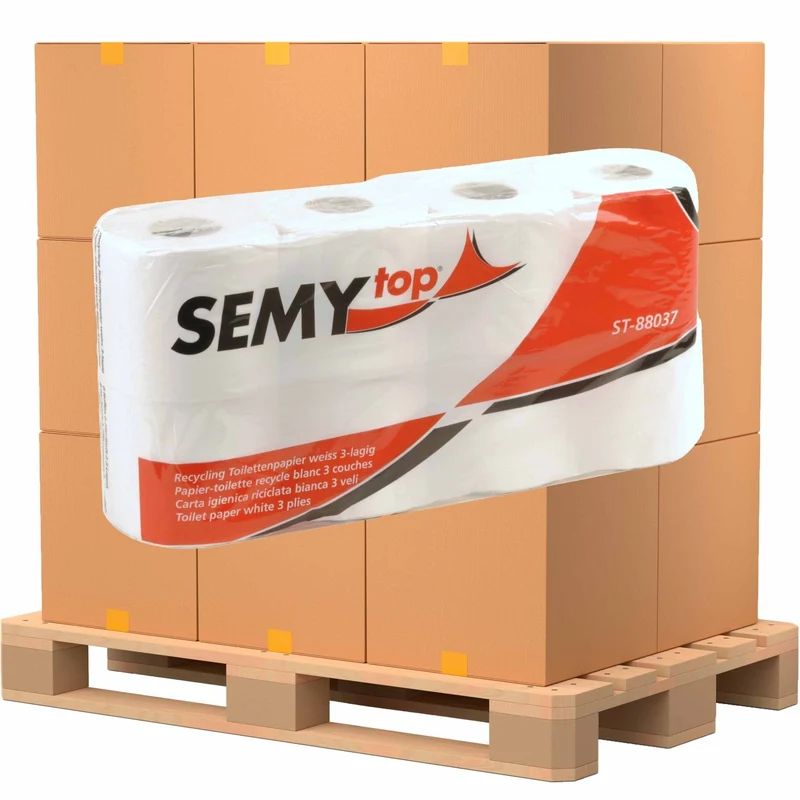 SemyTop Toilettenpapier Recycling, 3-lagig, 250 Blatt, 9,6 x 10,5 cm, weiß