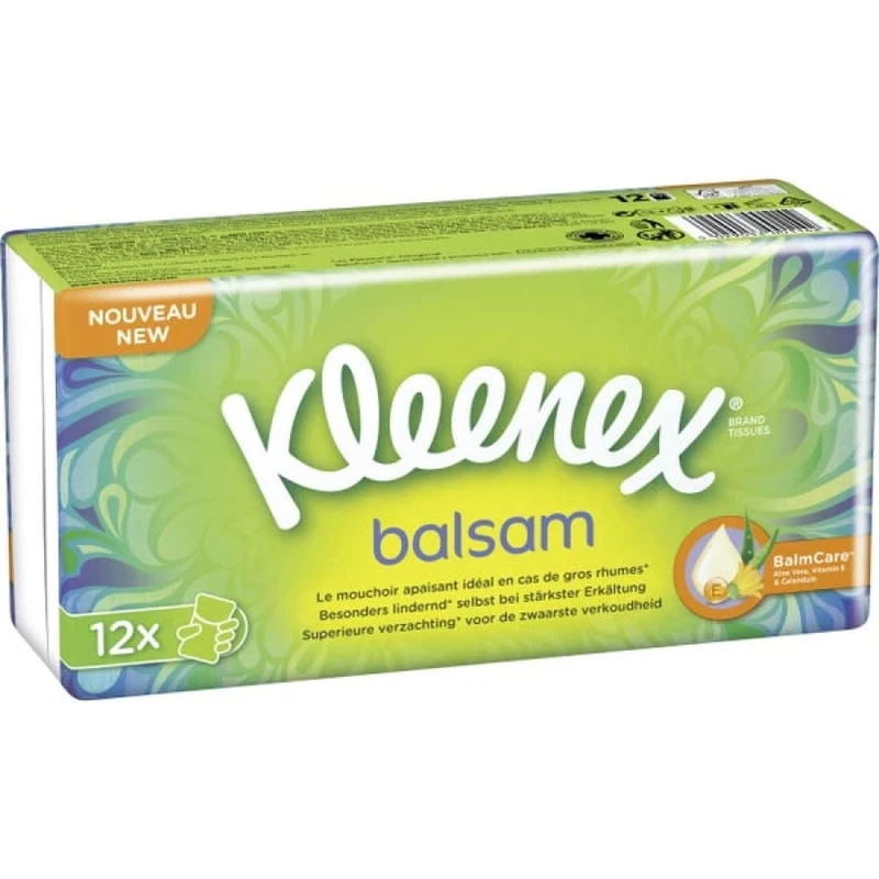 Kleenex Balsam Taschentücher, 12 Päckchen à 9 Tücher