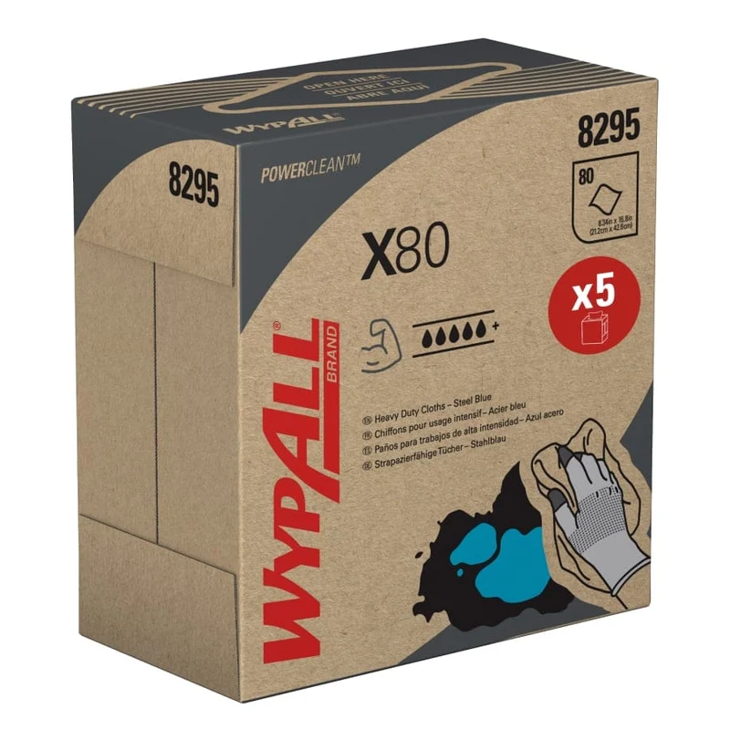 WypAll X80 Power Clean Reinigungstücher Zupfbox, stahlblau