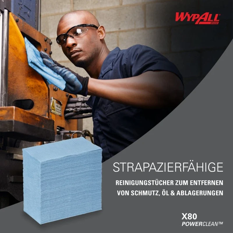 WypAll X80 Power Clean Reinigungstücher Zupfbox, stahlblau