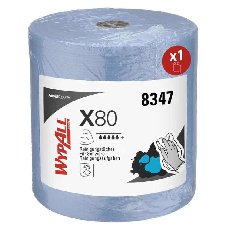 WypAll X80 Power Clean Putztuchrolle, blau, 475 Tücher