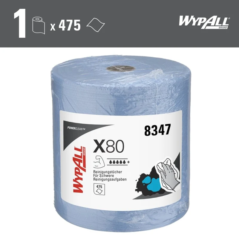 WypAll X80 Power Clean Putztuchrolle, blau, 475 Tücher