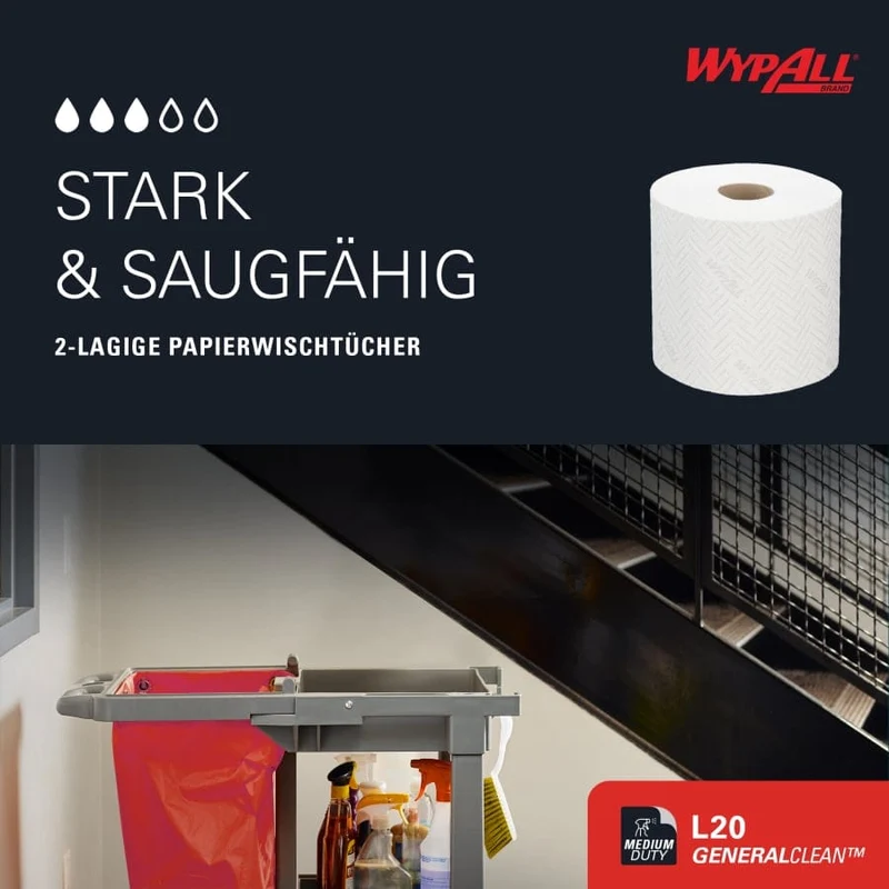 WypAll L20 Wischtücher Zentralentnahme, 2-lagig, weiß