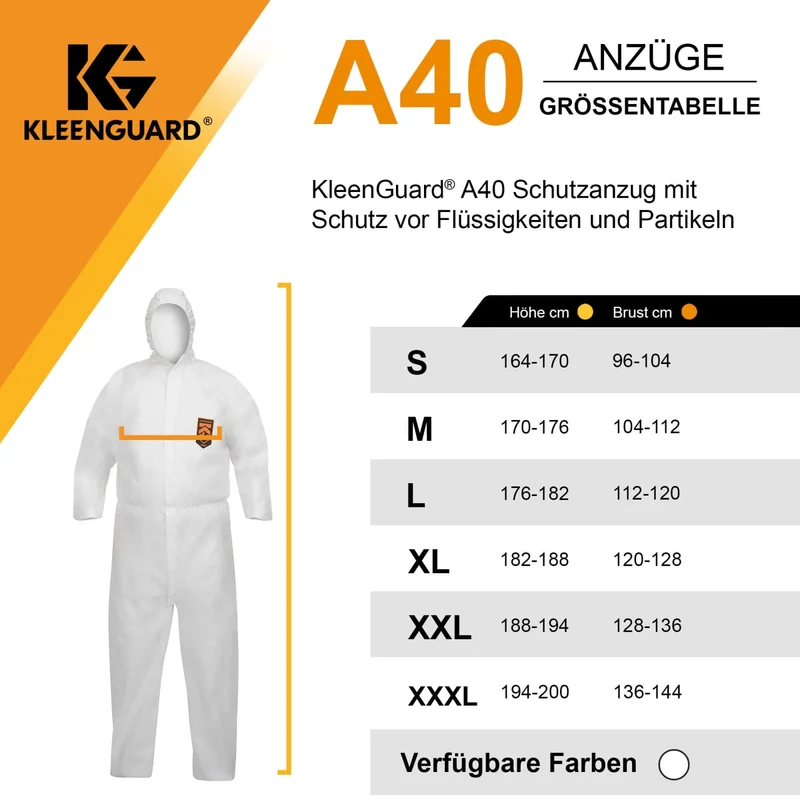 Kleenguard A40 Schutzanzug mit Kapuze, weiß Typ 5/6
