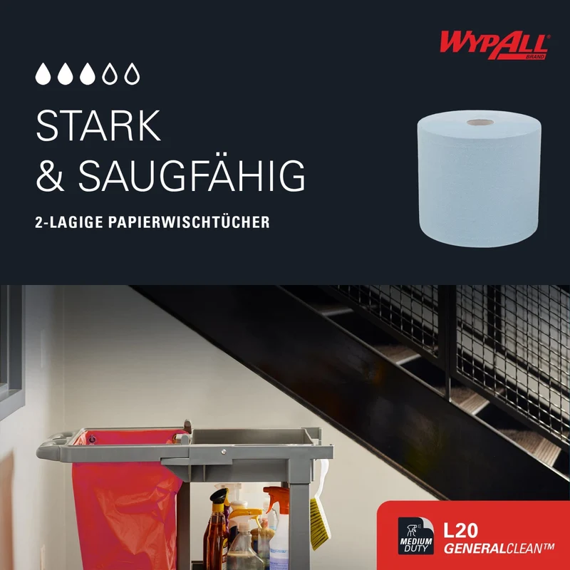 WypAll L20 Wischtücher Großrolle, blau, 2-lagig