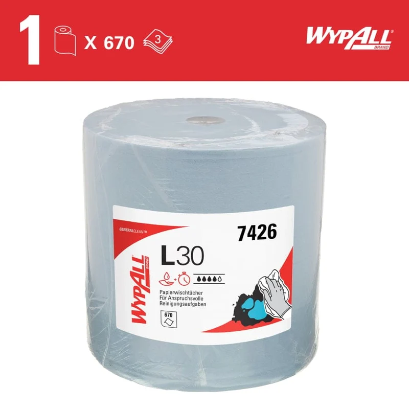 WypAll L30 Wischtücher Großrolle, 3-lagig, blau