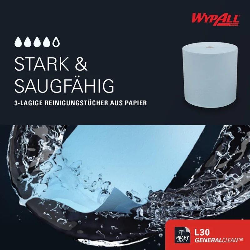 WypAll L30 Wischtücher Großrolle, 3-lagig, blau