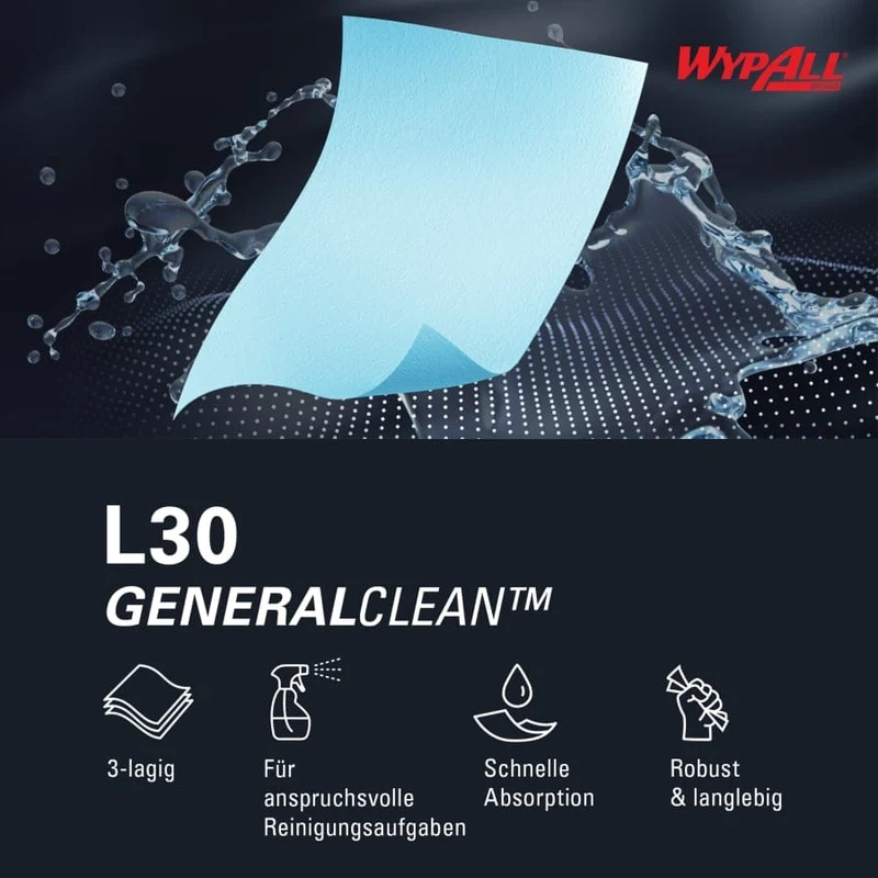 WypAll L30 Wischtücher Großrolle, 3-lagig, blau