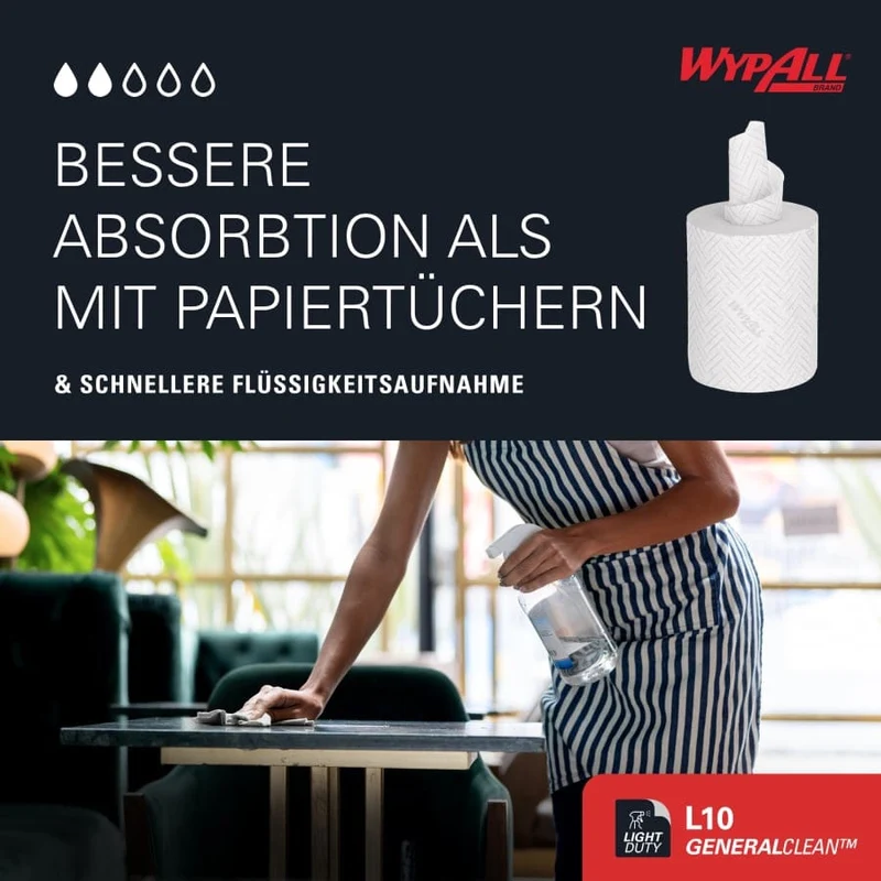WypAll L10 Papierreinigungstücher Zentralentnahme, weiß, 430 Blatt