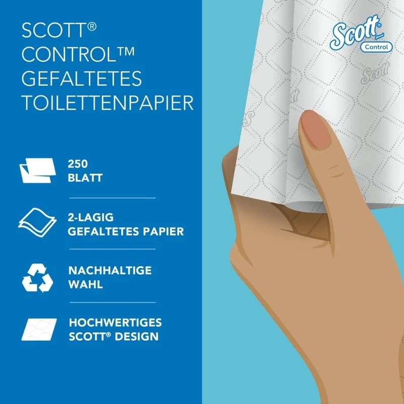 Scott Control Einzelblatt-Toilettenpapier 2-lagig, 250 Blatt