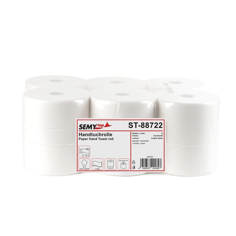 SemyTop Handtuchrolle, 21 cm, Ø 19 cm, Zellstoff, 6 Rollen