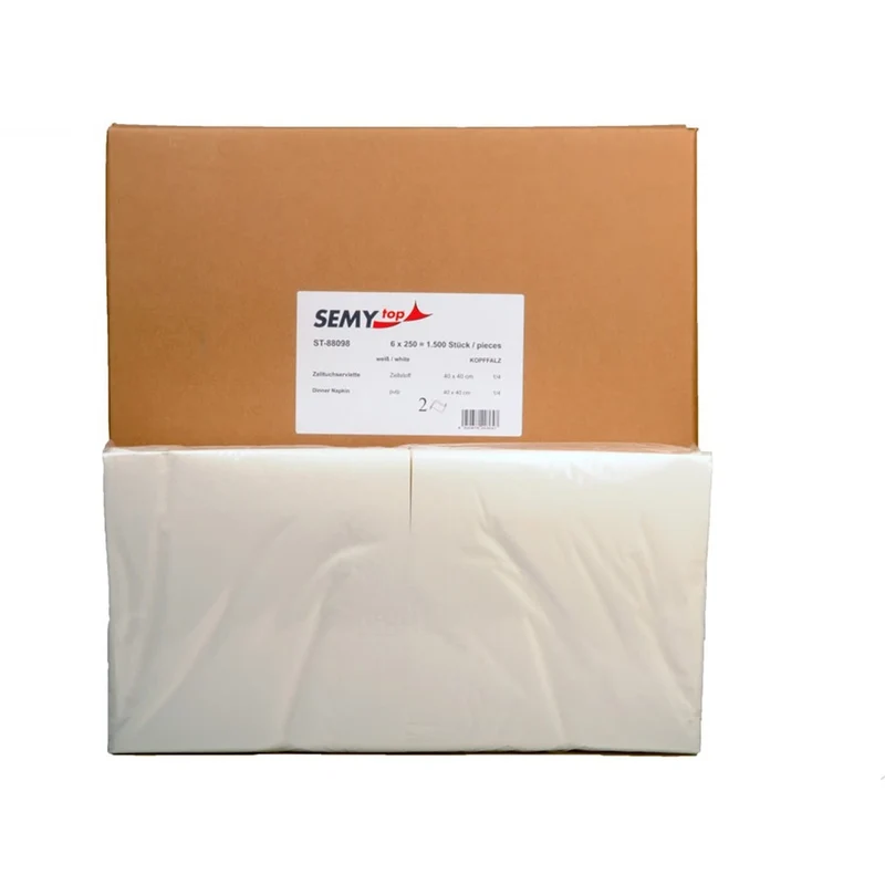 SemyTop Tafelservietten, 1/4-Falz, 40 x 40 cm, 2-lagig, hochweiß
