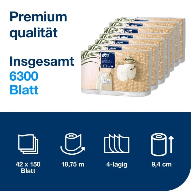 Tork Kleinrollen Toilettenpapier Premium T4 4-lagig, 150 Blatt