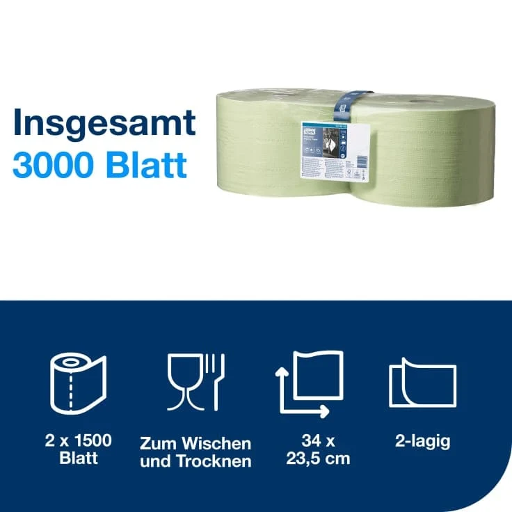 Tork Industrie Papierwischtücher W1 2-lagig, grün, 510 m