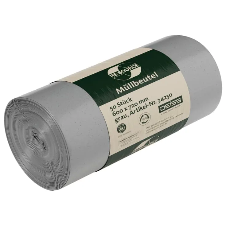 DEISS RE:SOURCE® Müllbeutel aus LDPE 60 Liter, grau