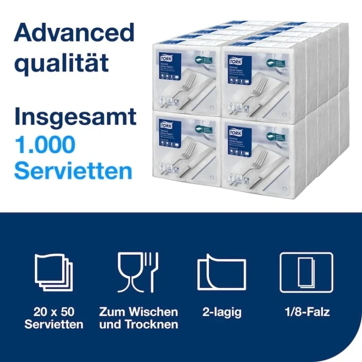 Tork Textured Dinnerservietten Advanced 2-lagig, weiß
