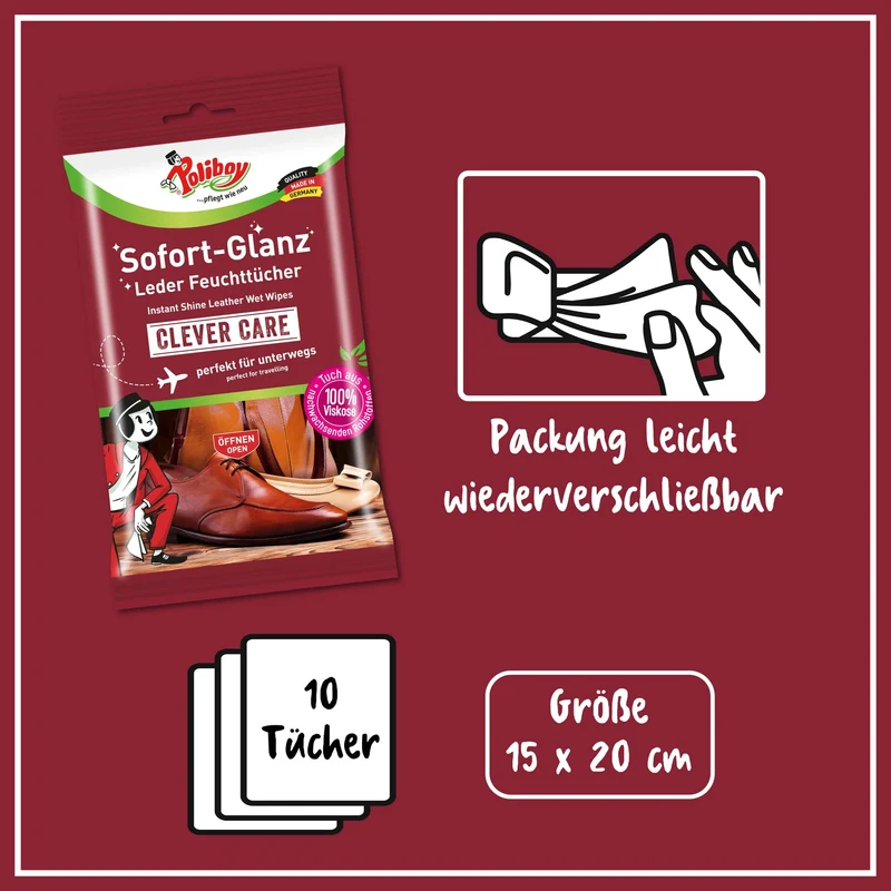Poliboy Sofort-Glanz Leder Feuchttücher