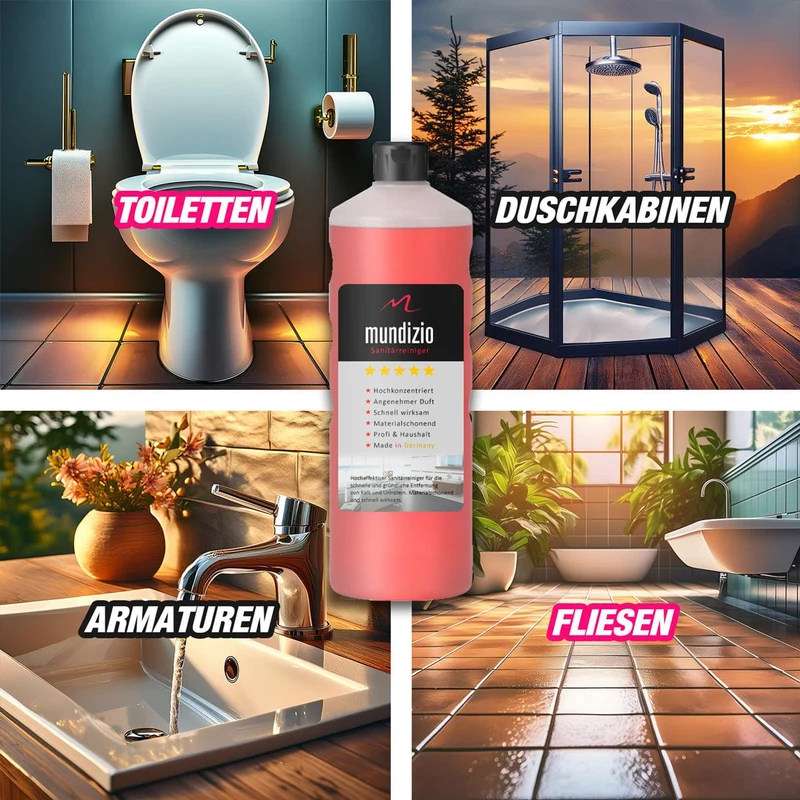 mundizio Sanitärreiniger – Kalkentferner & Badreiniger mit Anti-Kalk Power-Formel