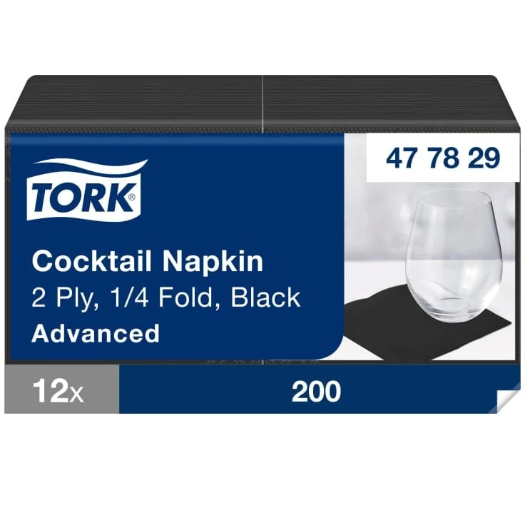 Tork Cocktailserviette Advanced 2-lagig, schwarz, 23,8 x 23,8 cm