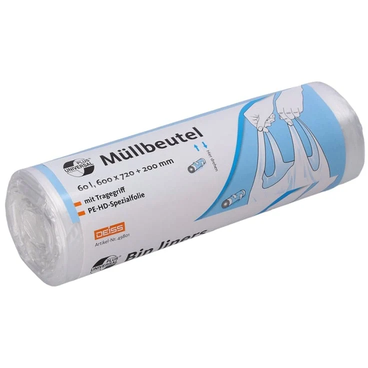 DEISS UNIVERSAL PLUS Müllbeutel mit Tragegriff, HDPE, 60 Liter