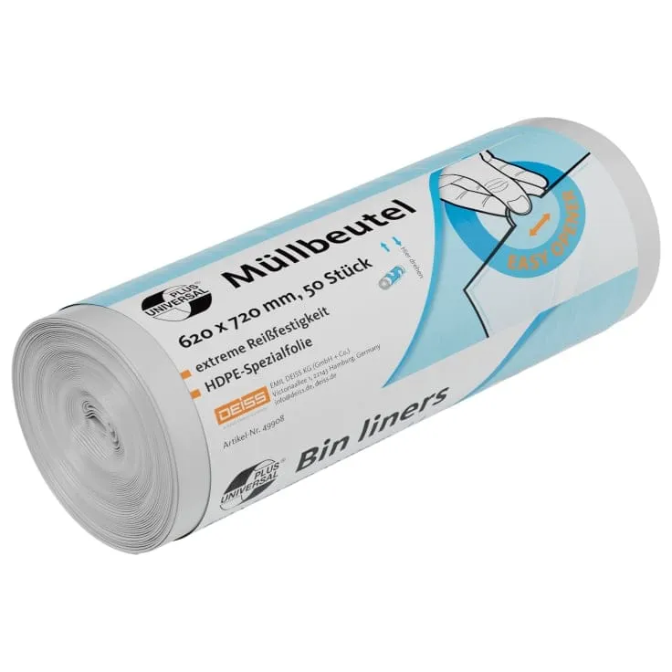 DEISS UNIVERSAL PLUS Müllbeutel 60 Liter, HDPE, transparent