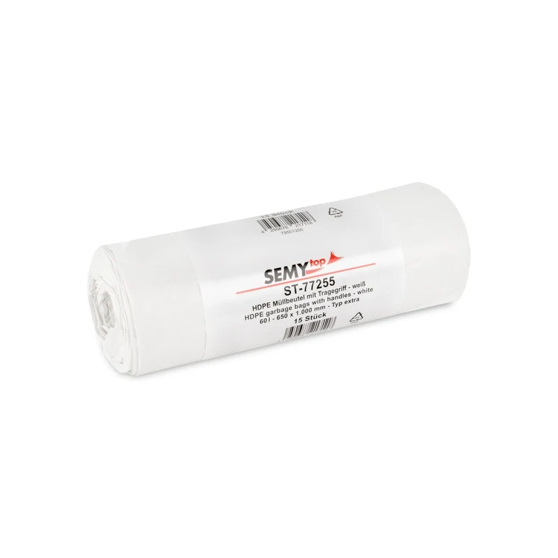 SemyTop Müllbeutel mit Tragegriff, HDPE, 60 Liter, weiß