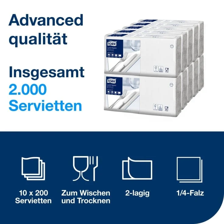 Tork Lunchserviette Advanced 2-lagig, 1/4-Falz, weiß