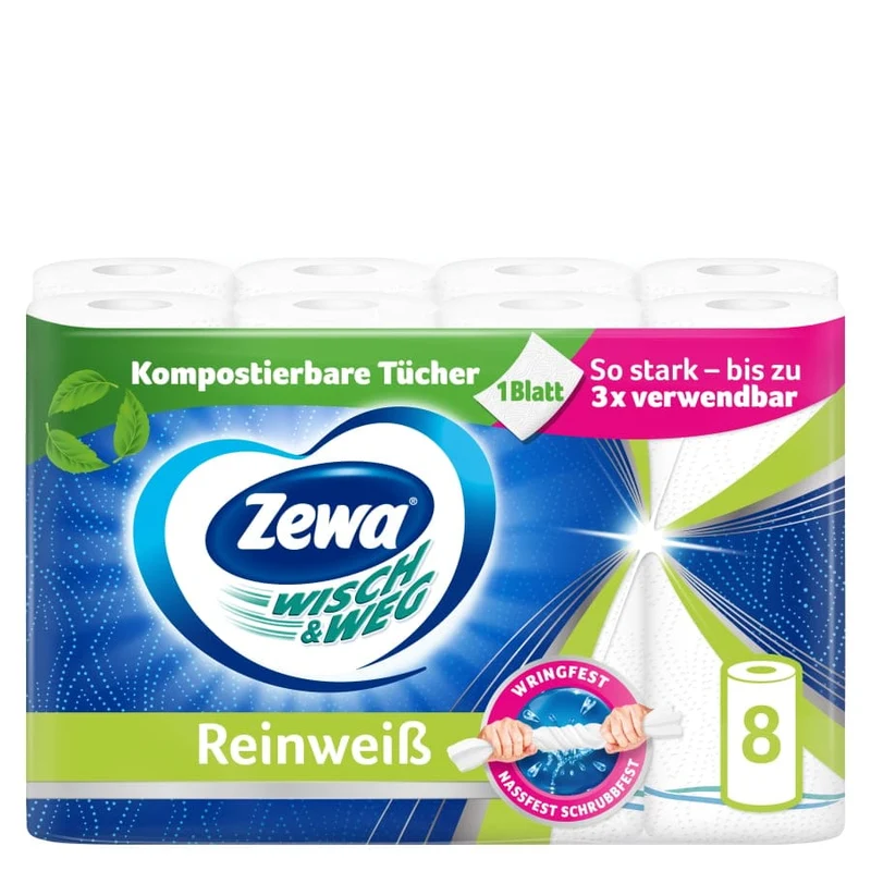 Zewa Küchenrolle Wisch&Weg Reinweiß – 1 Packung = 16 Rollen x 45 Blatt