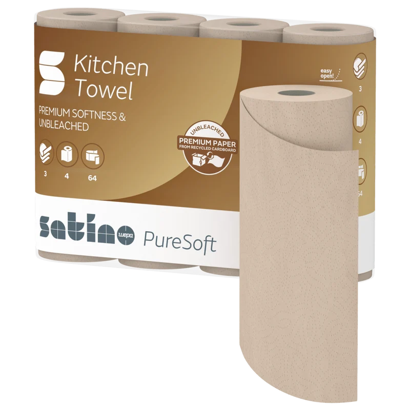 Satino PureSoft Küchenrolle 3-lagig, 64 Blatt, Soft Beige