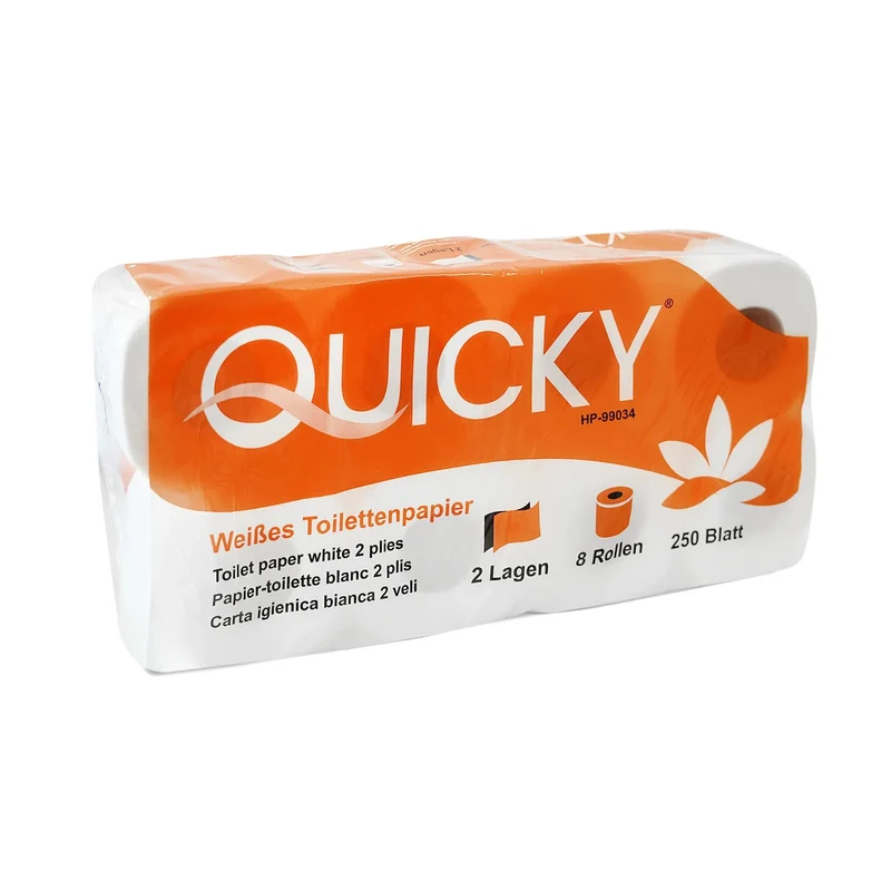 Quicky Toilettenpapier, 2-lagig, hochweiß, 250 Blatt, 9,4 x 11 cm
