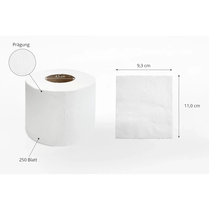 Quicky Toilettenpapier, 2-lagig, hochweiß, 250 Blatt, 9,4 x 11 cm