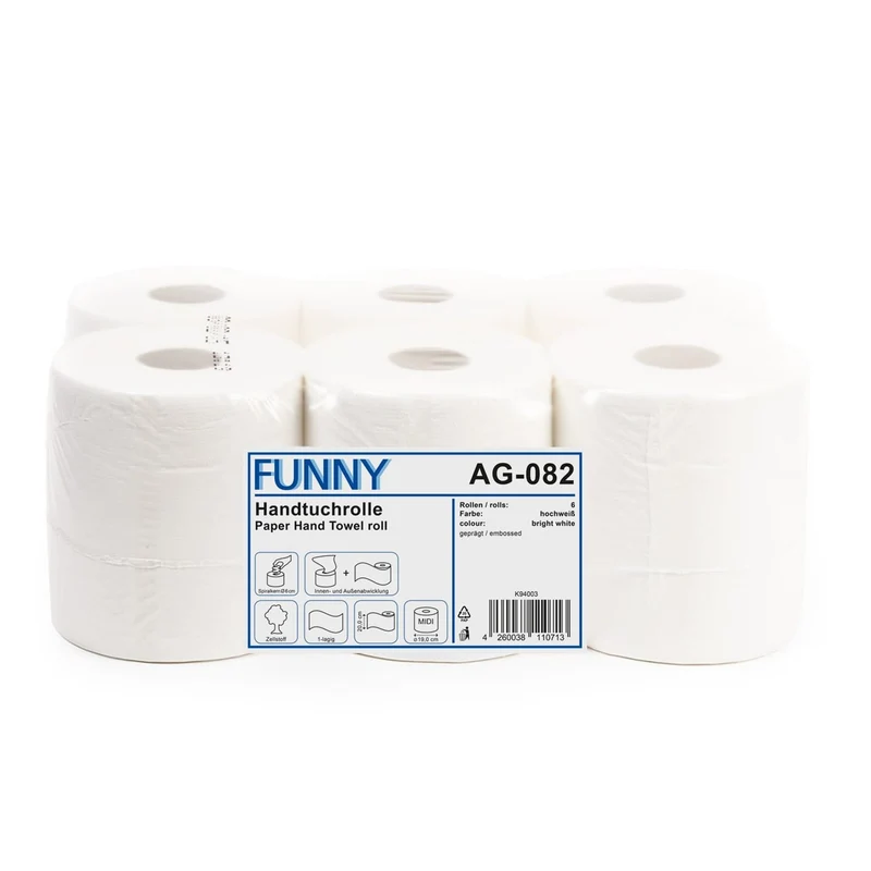 Funny Handtuchrolle MIDI, 1-lagig, hochweiß, 20 cm, Ø 19 cm, 6 Rollen