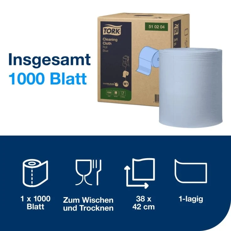 Tork Premium Reinigungstücher 510 Großrolle W1, blau