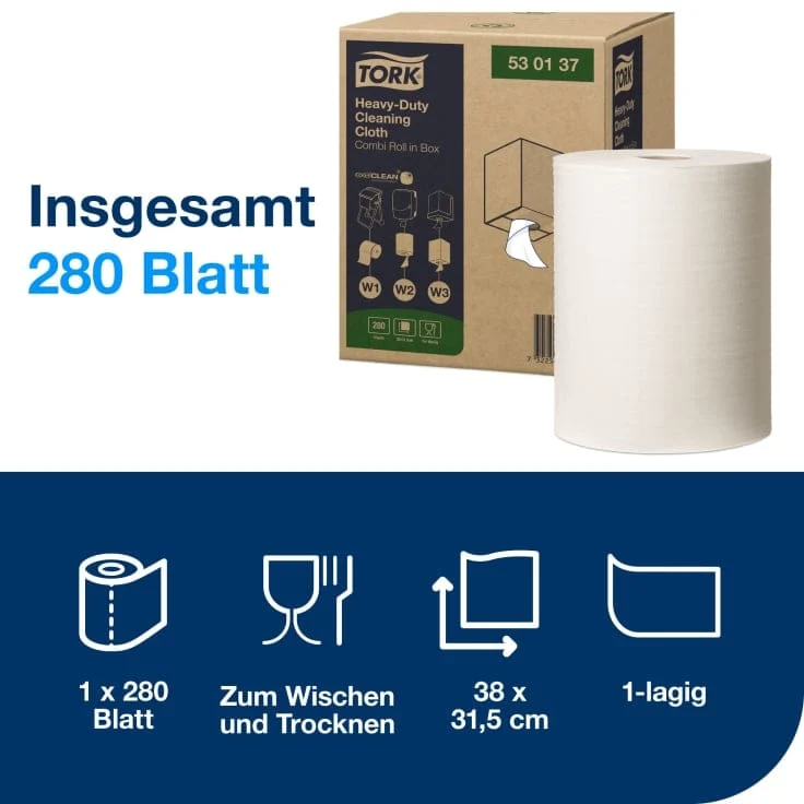 Tork Premium Reinigungstücher 530 Kombirolle W1/W2/W3, weiß