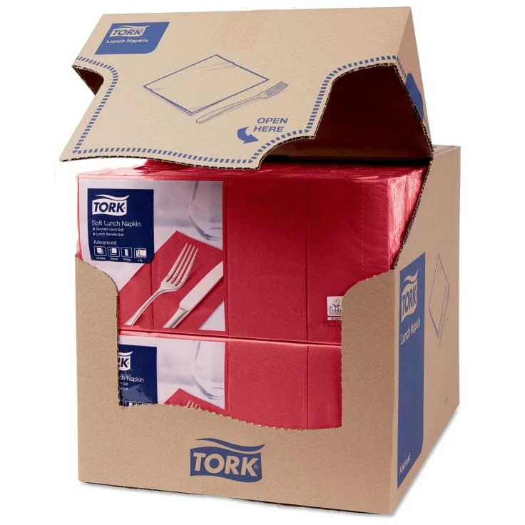 Tork Soft Lunchservietten bordeauxrot 3-lagig, 1/8-Falz