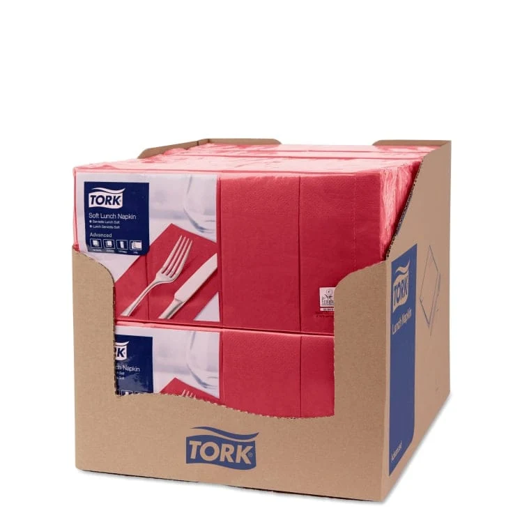 Tork Soft Lunchservietten bordeauxrot 3-lagig, 1/8-Falz