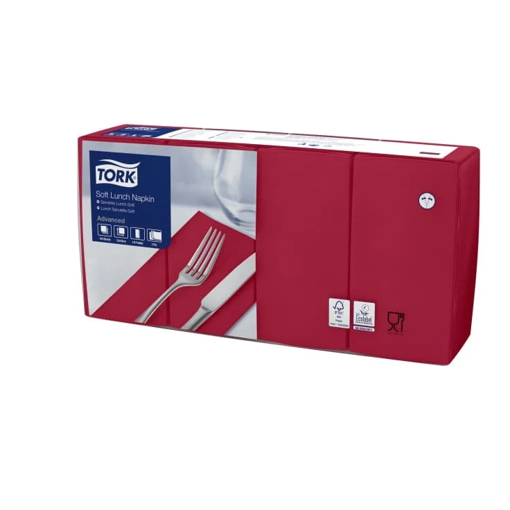 Tork Soft Lunchservietten bordeauxrot 3-lagig, 1/8-Falz